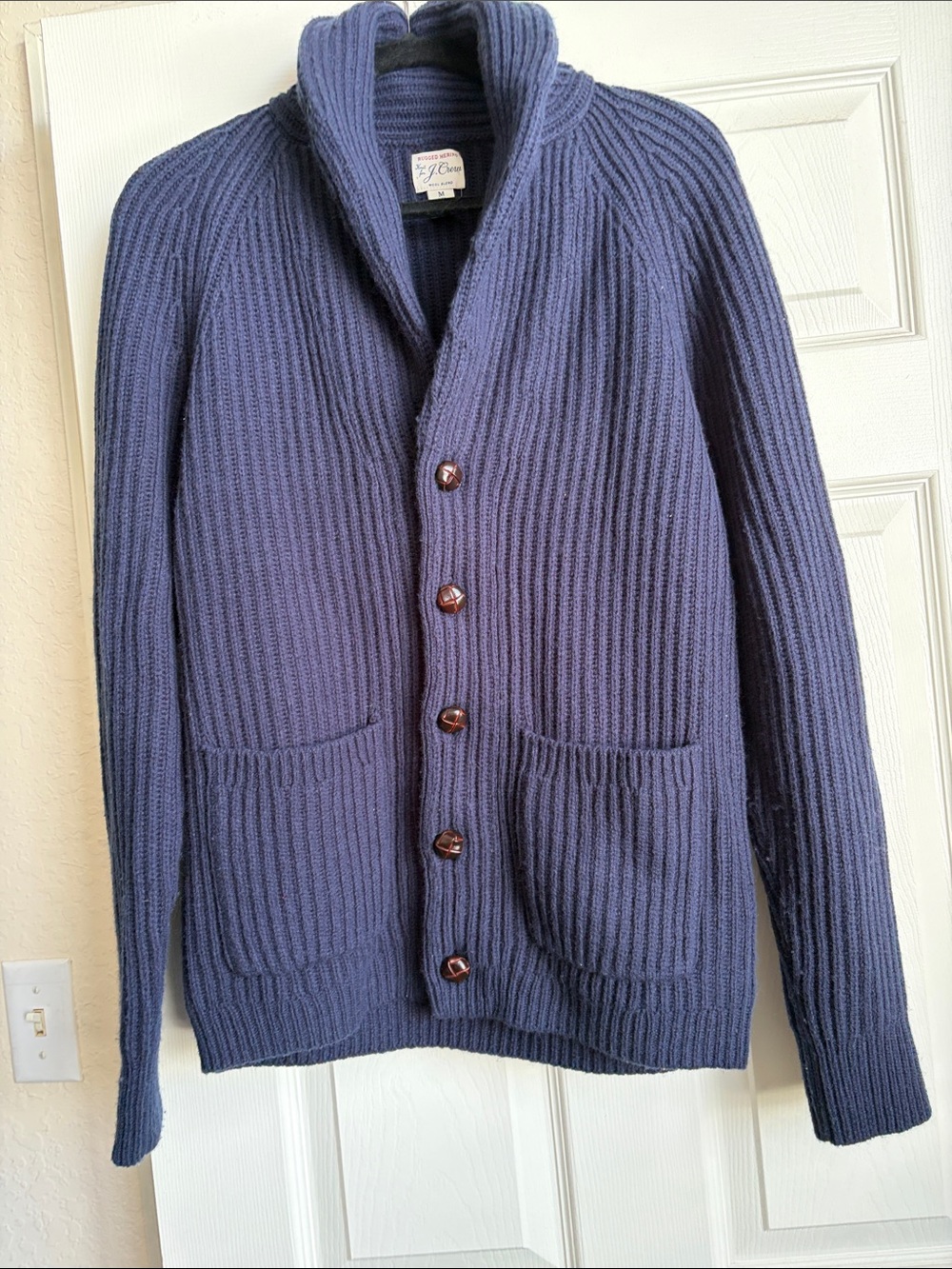 Jcrew Men's Navy Shawl Collar Ribbed Button Sweater